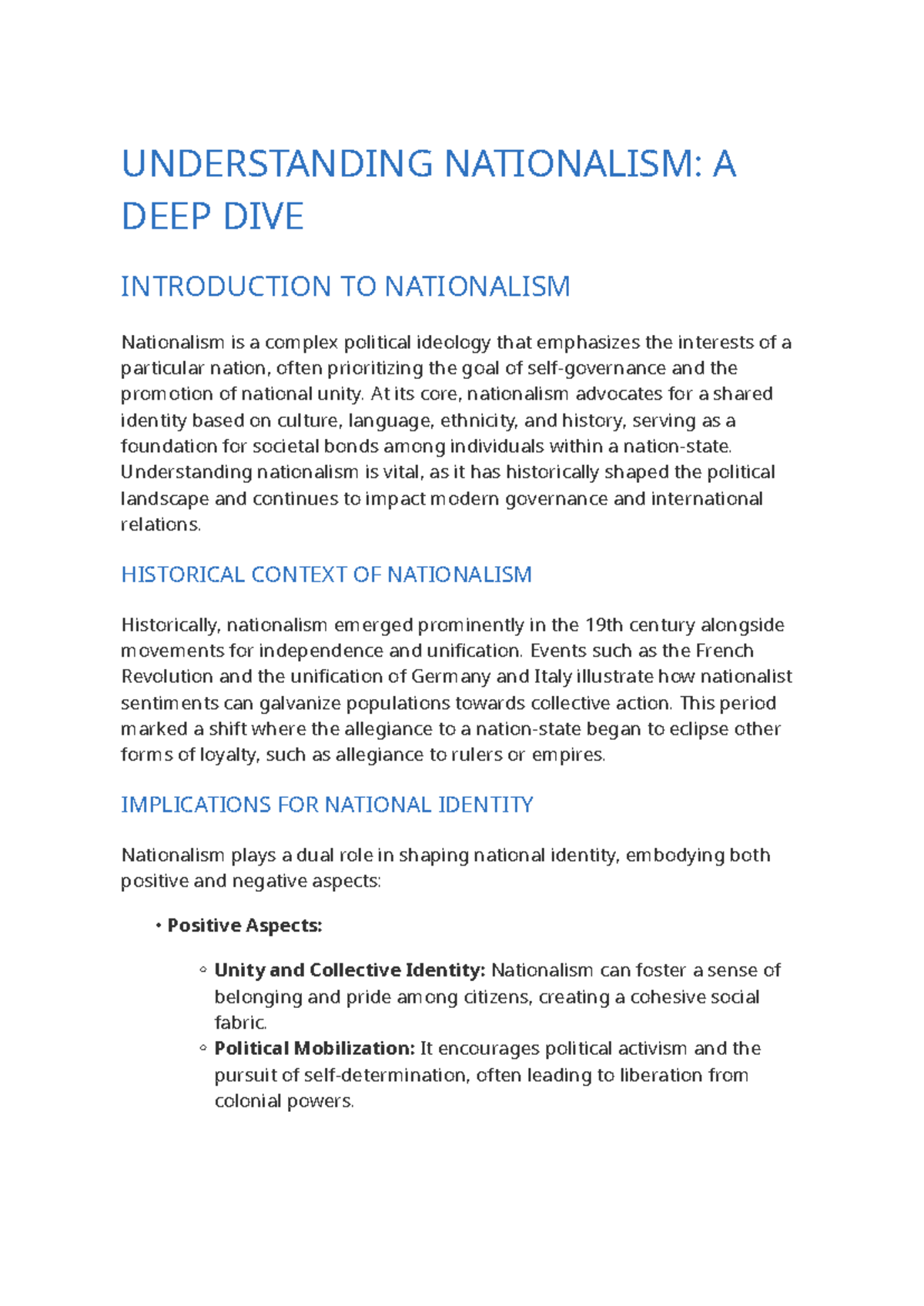 Understanding Nationalism: A Comprehensive Analysis of Its Impact - Studocu