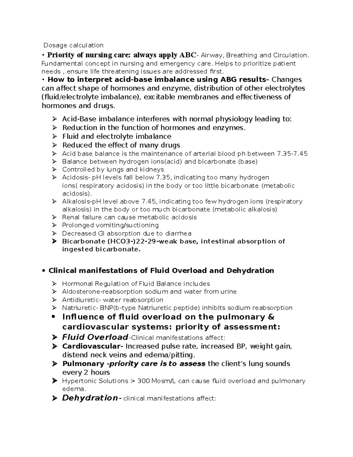 Adult Health NURS 101 Study Guide for Exam 1: Dosage Calculations ...