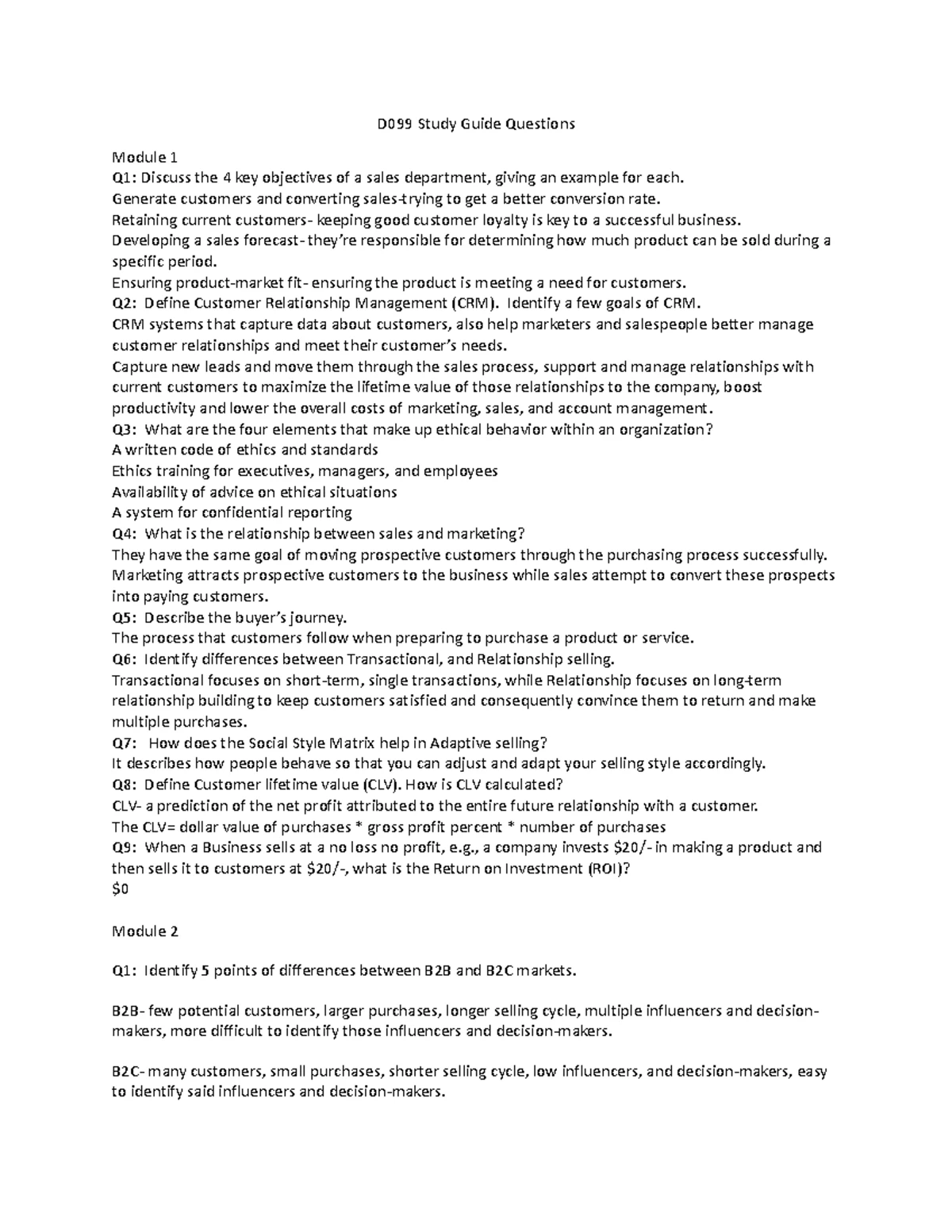 Sales Management D099 Study Guide: Key Concepts and Techniques - Studocu