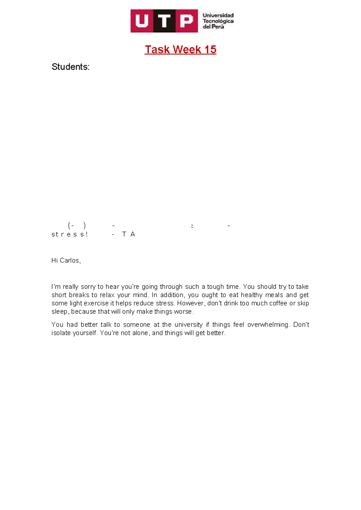 Sunday of Week 15 - ingles semana15 - Task Week 15 Students: 🔴 ( -A A ...