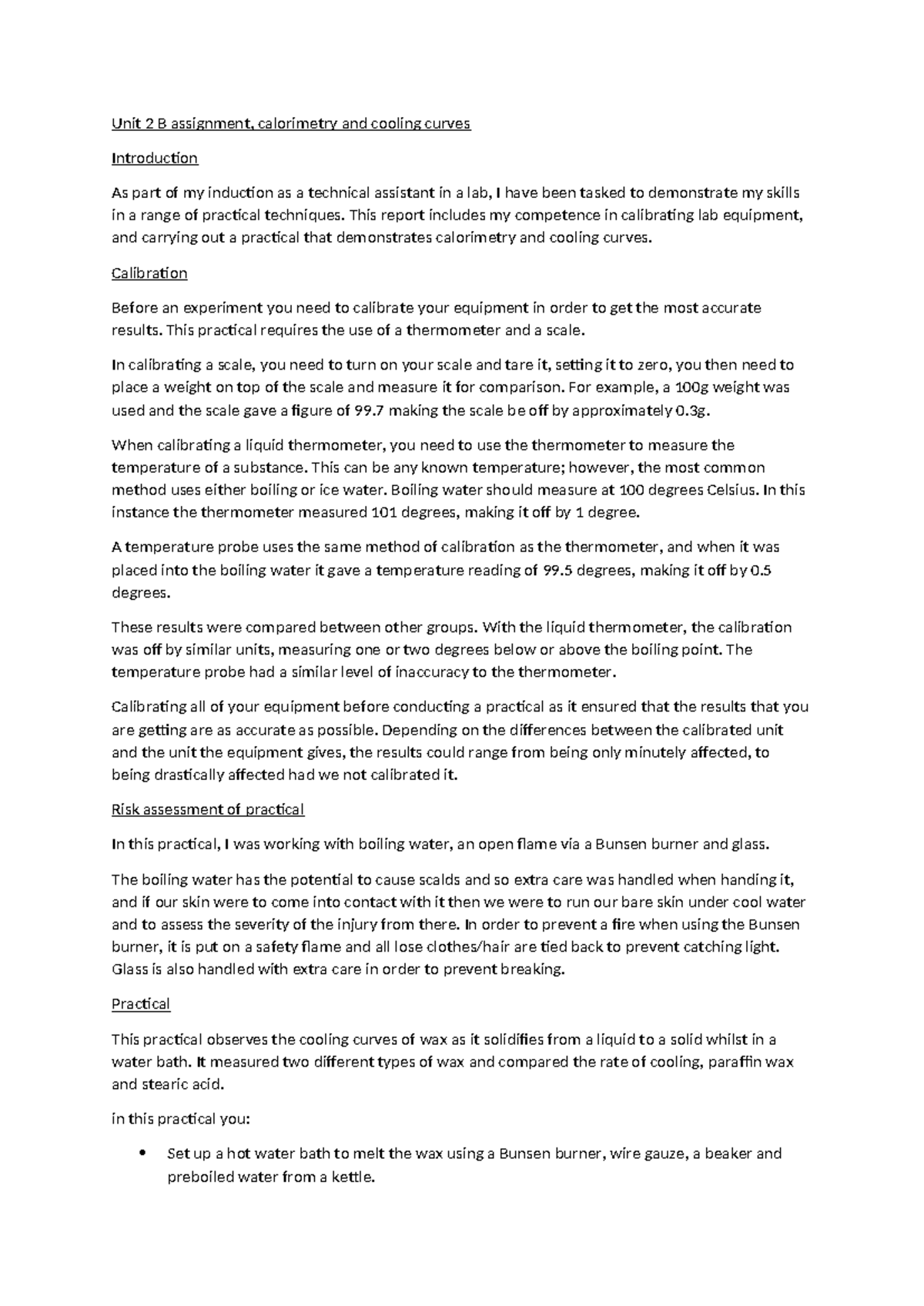 Unit 2B: Calorimetry and Cooling Curves Practical Report - Studocu