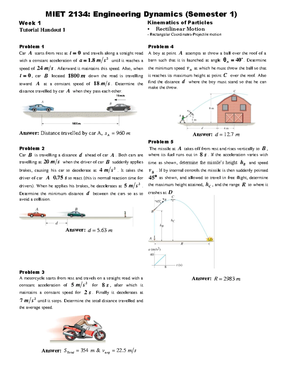 MIET 2134: Engineering Dynamics Week 6 Tutorial on Kinematics - Studocu