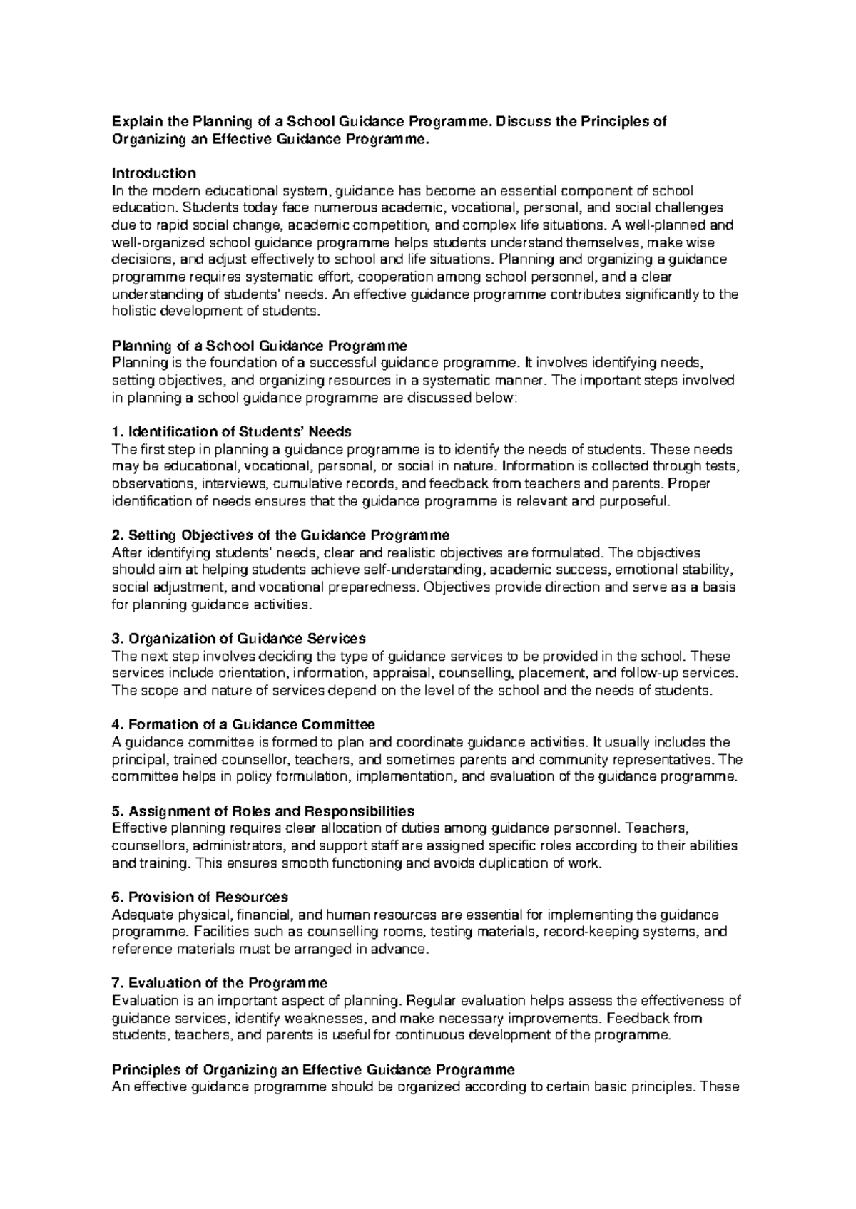 Planning and Organizing an Effective School Guidance Programme - Studocu