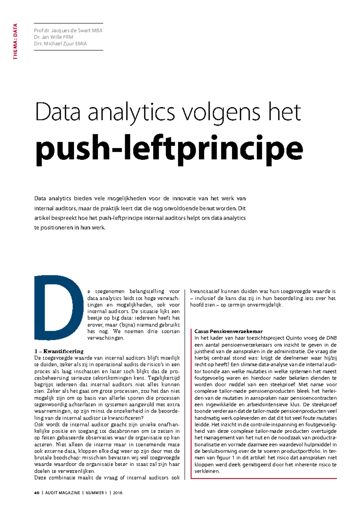 Audit Magazine 2016 Nr1: Data Analytics & Push-Left Principle - Studeersnel