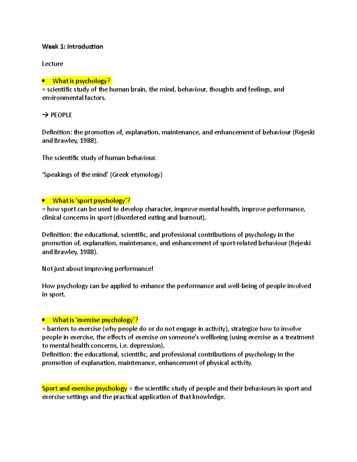 Psychology 1 - Lecture notes 1 - Week 1: Introduction Lecture What is ...