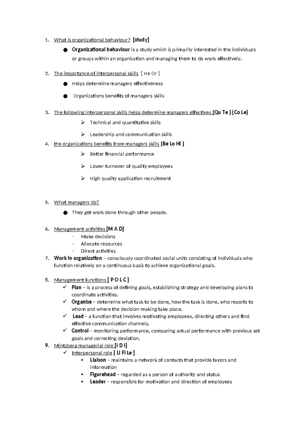 Organizational Behaviour Study Notes: Key Concepts and Theories - Studocu