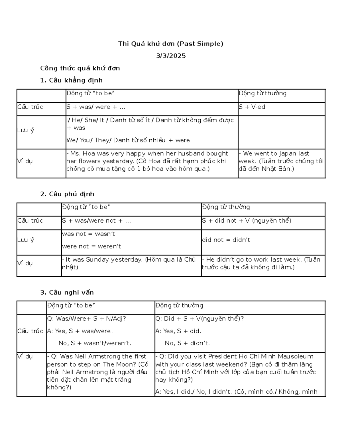 Thì Quá khứ đơn (Past Simple) - Công thức và Cách sử dụng - Studocu