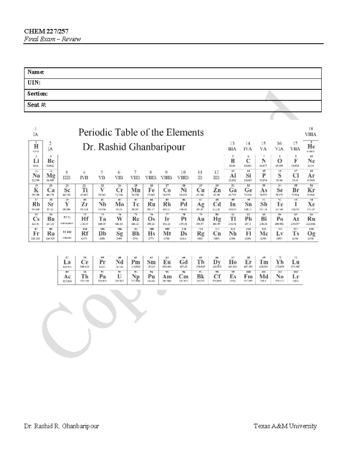 CHEM 101 Final Exam Review Guide - Dr. Ghanbaripour - Studocu
