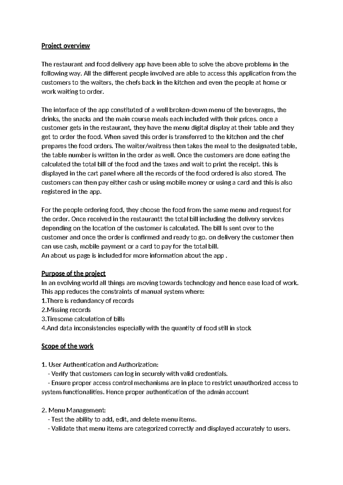 Project Proposal: Restaurant & Food Delivery App Development - Studocu