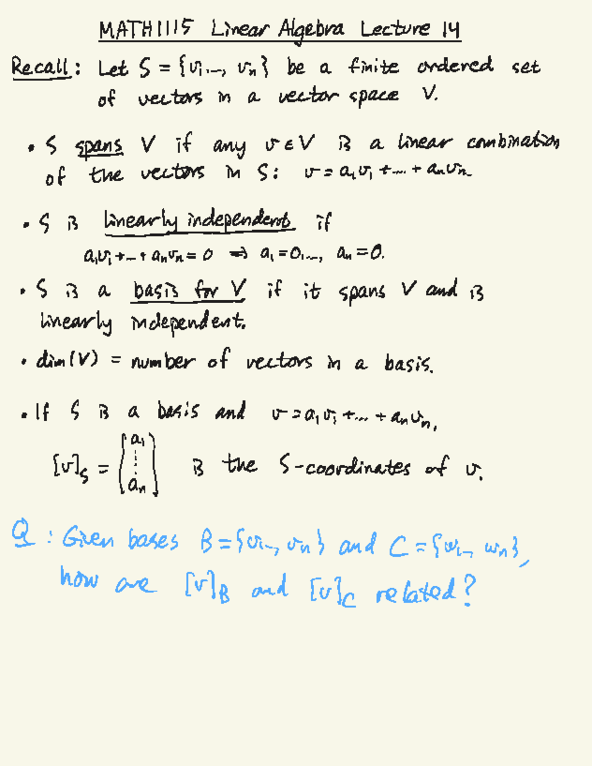 LA14 - Lecture Notes on Vector Spaces and Linear Independence - Studocu