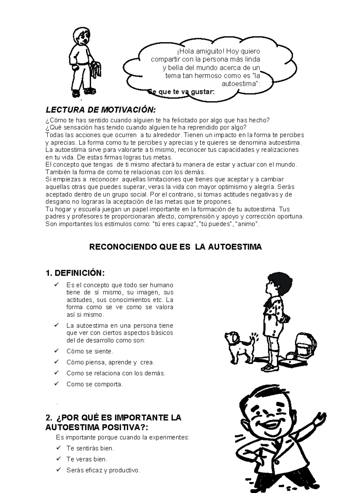 Autoestima y Su Importancia para Tercer Grado de Primaria - Studocu