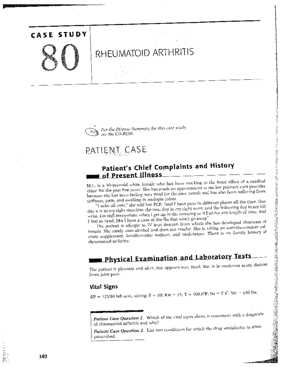 W2 CS - Rheumatoid Arthritis - CASE STUDY 80 RHEUMATOID ARTHRITIS For ...