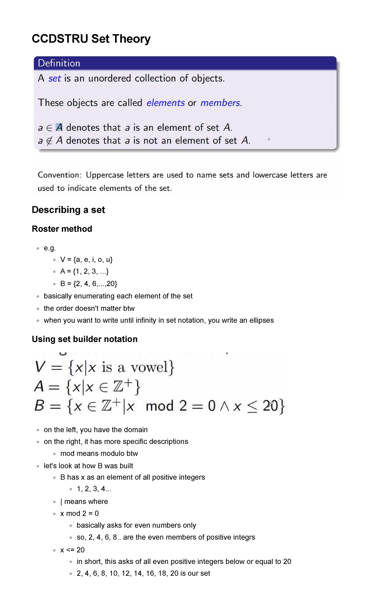 CCDSTRU Set Theory: Roster & Set Builder Notation Explained - Studocu