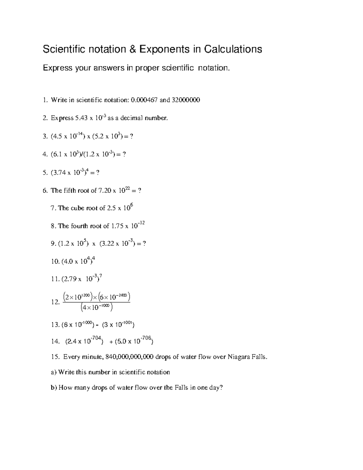 Scientific notation & exponents in calculations problems - Scientific ...