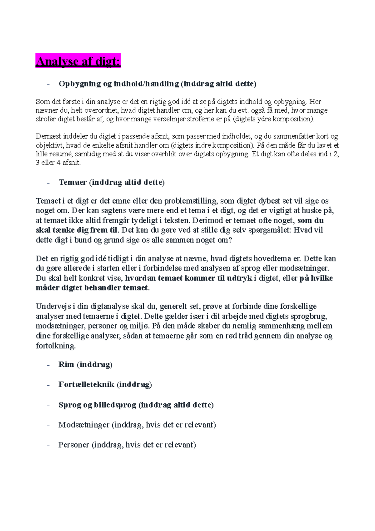 1. Analyse af digt - Digt - Analyse af digt: - Opbygning og indhold ...