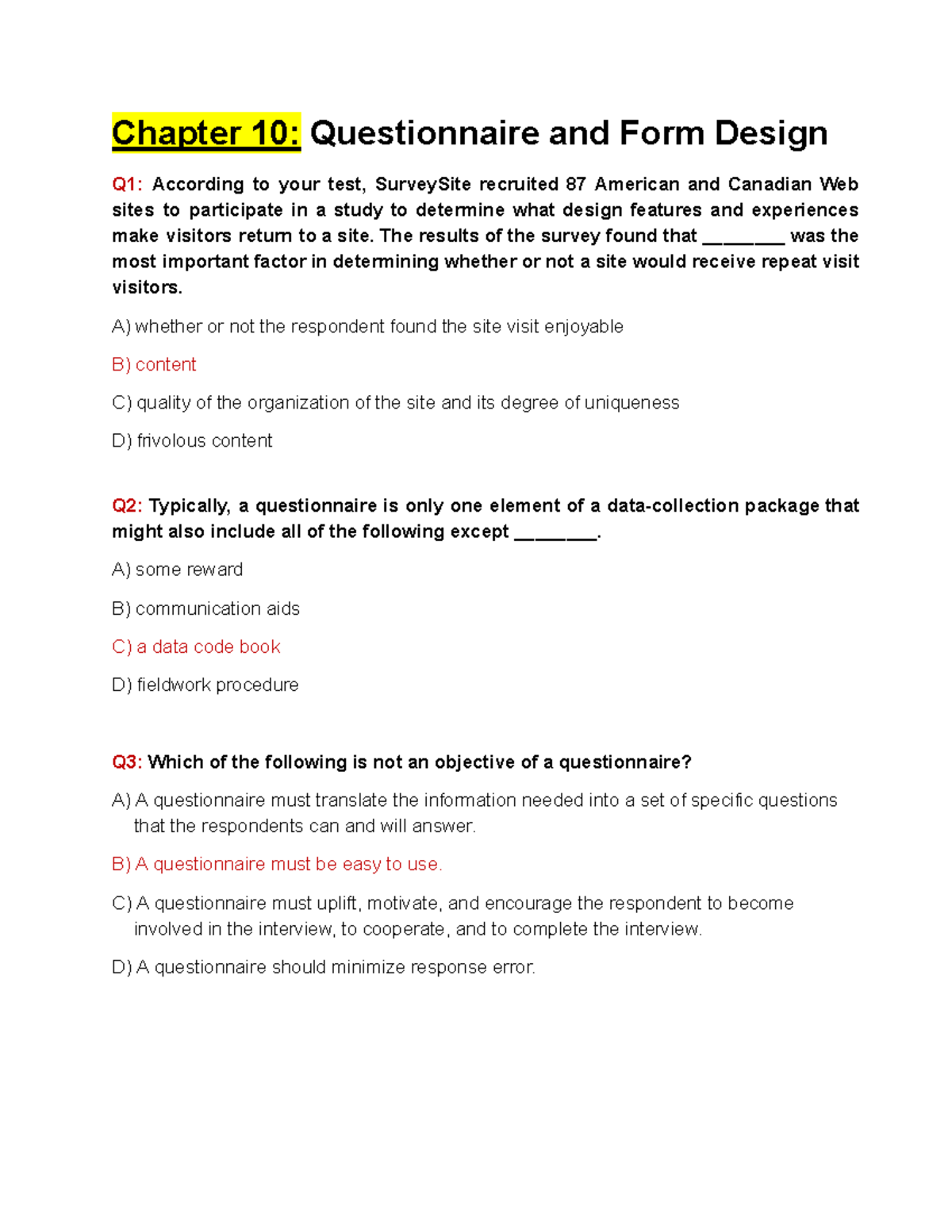 Chapter 10: Questionnaire & Form Design Insights for Q1-Q61 - Studocu