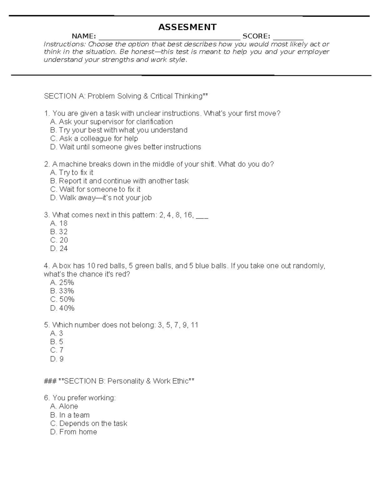 Assessment: Understanding Work Style and Strengths Evaluation - Studocu