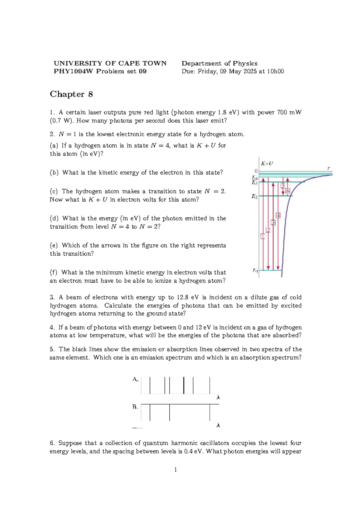PHY1004W Problem Set 09 - UCT Physics Course Material 2025 - Studocu