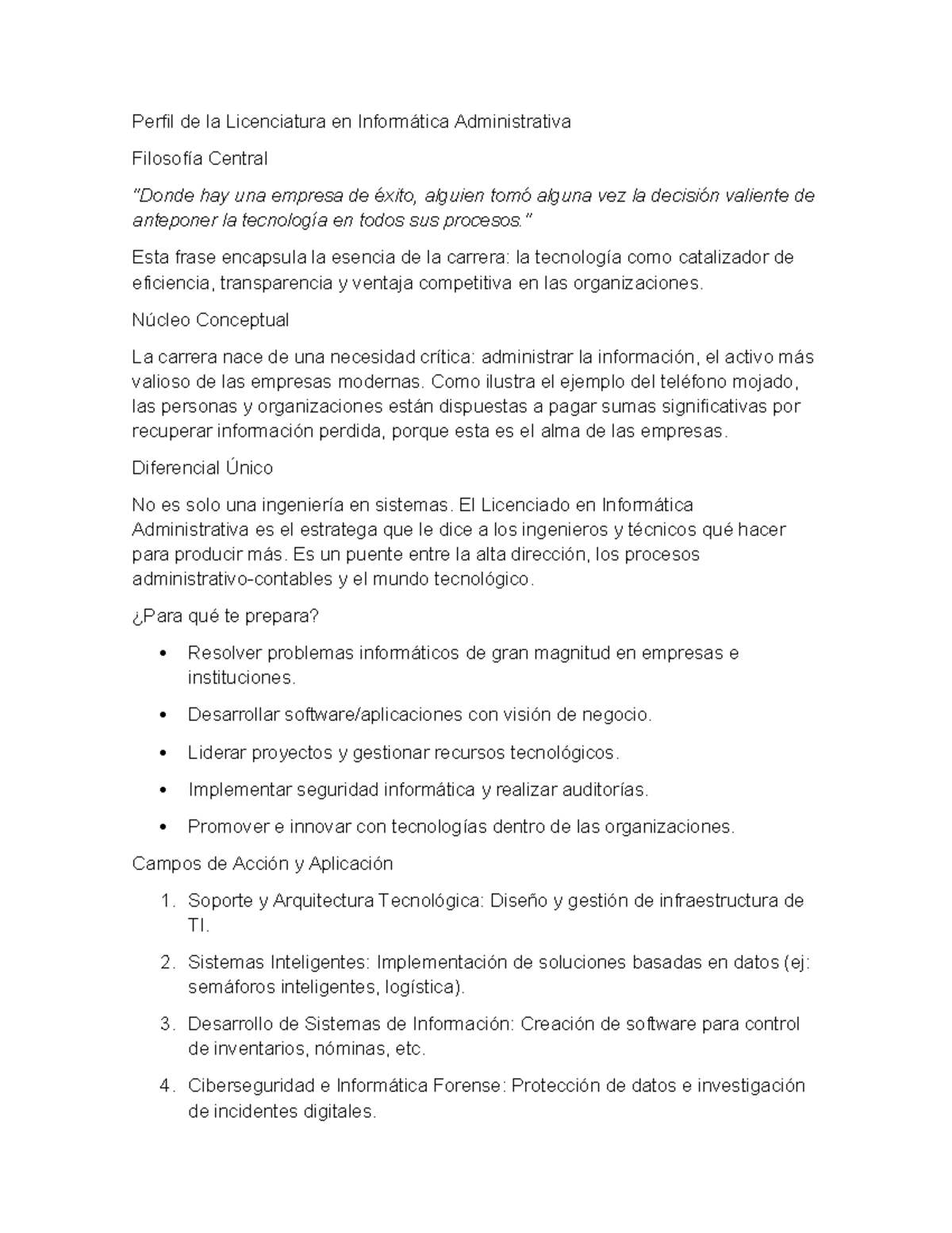 Perfil de la Licenciatura en Informática Administrativa: Estrategias y ...