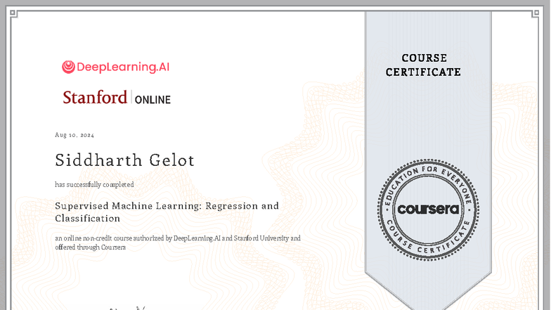 Supervised Machine Learning Course Completion - F4WVUR05JQFQ - Studocu