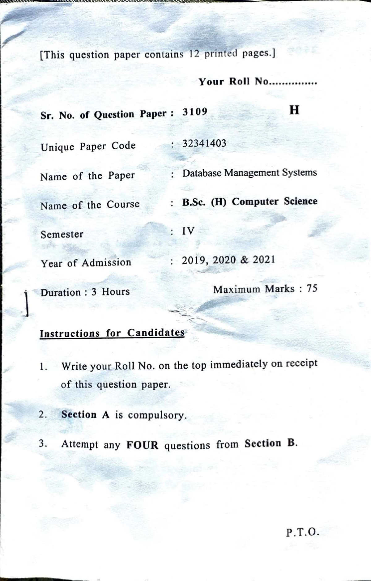 DBMS CBCS Question Paper - May 2024 (Semester IV) - Studocu