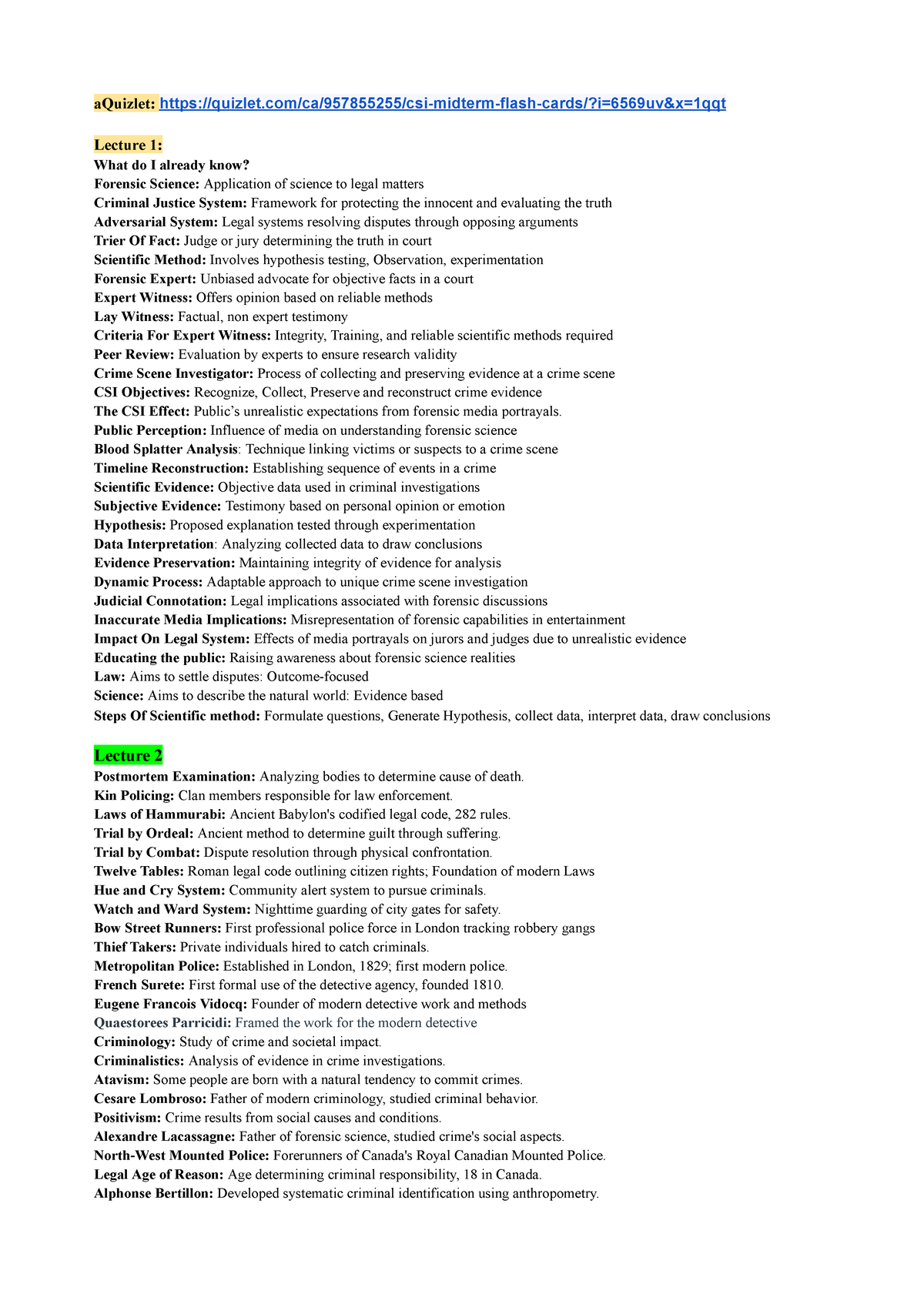 CSI 101: Midterm Forensic Science Review Notes - Studocu