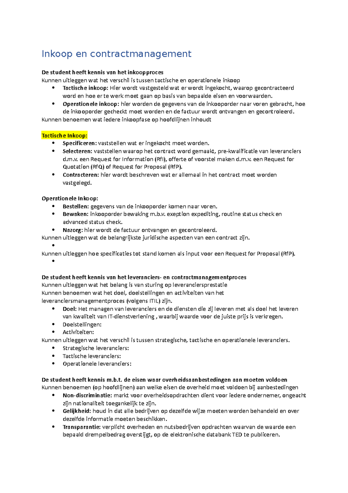 Inkoop en Contractmanagement - Studie Materiaal V2.0 - Studeersnel