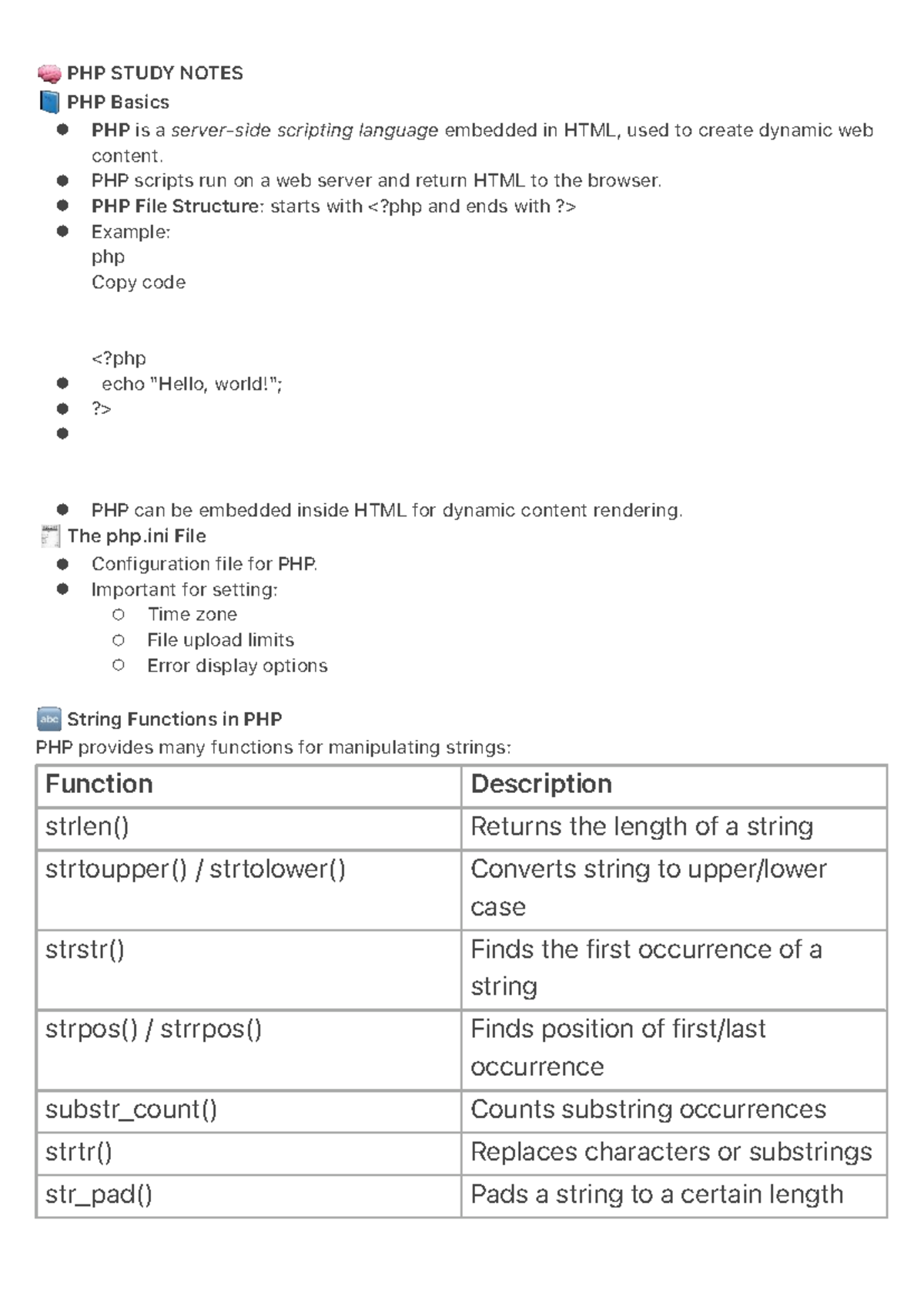 Php Study Notes Basics Functions Arrays Loops Studocu
