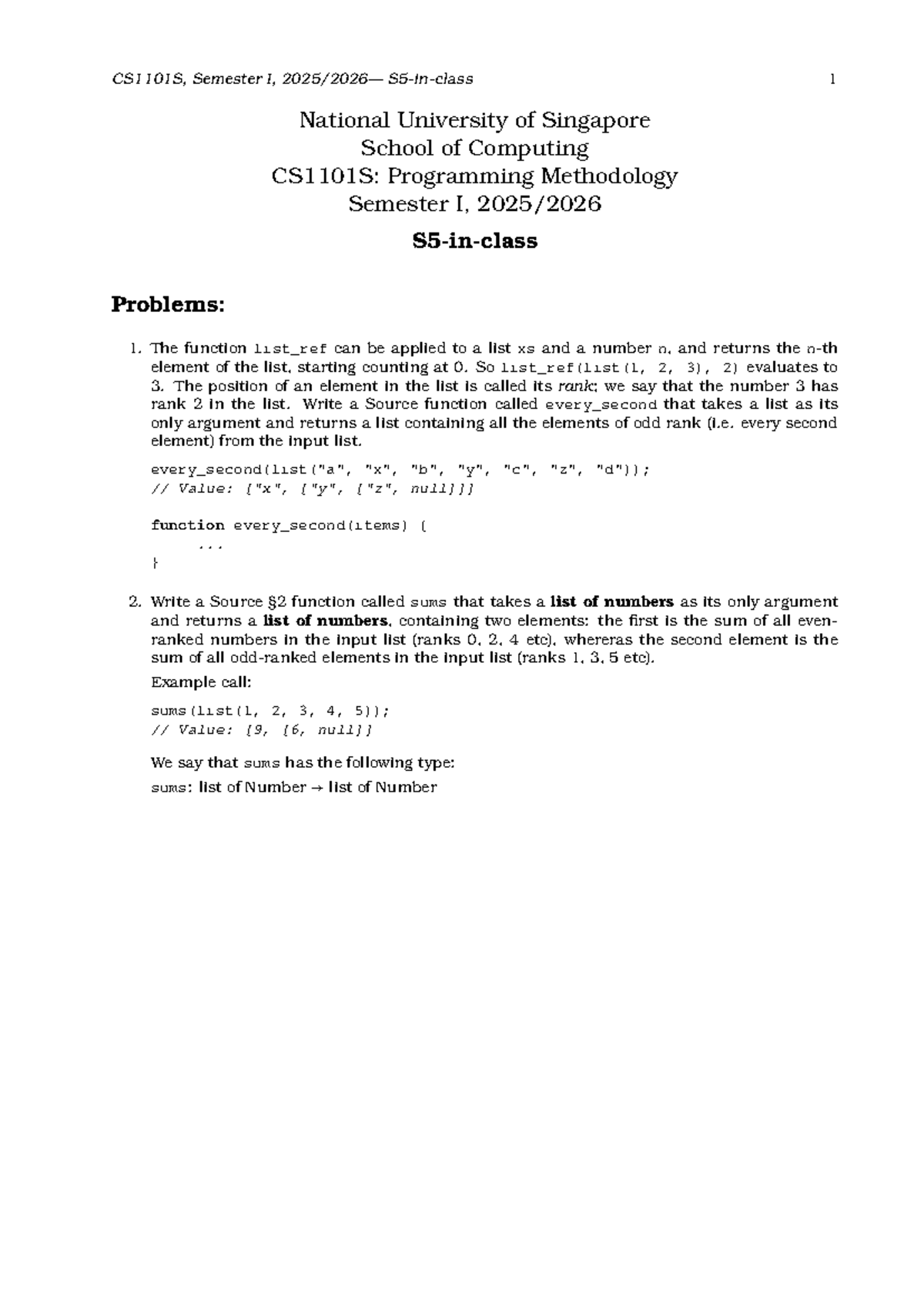 CS1101S: Programming Methodology Semester I - Function Problems - Studocu