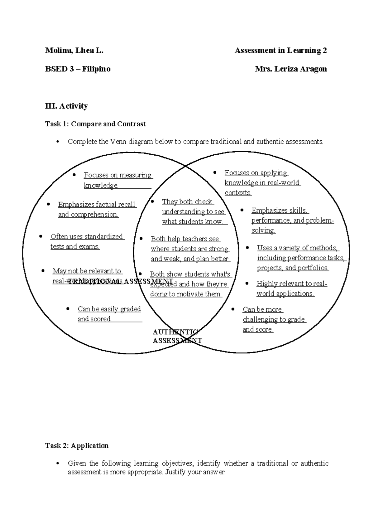 Assessment 3 - LAS: Exploring Traditional vs Authentic Assessments ...