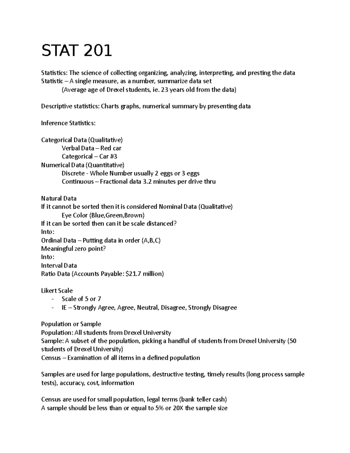 STAT 201 - Key Concepts in Statistics: Descriptive & Inferential ...