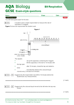 Biology Paper 1 2023 - 2 Do Not Write Outside The Aqa There Are No 