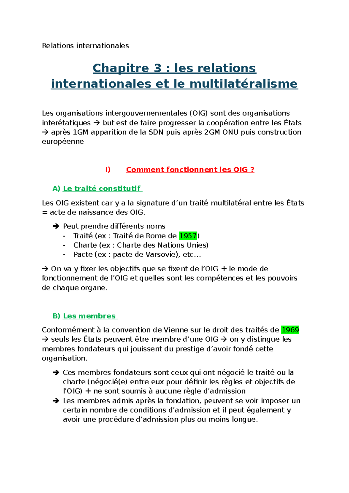 Chapitre 3 : Les Organisations Internationales et le Multilatéralisme ...
