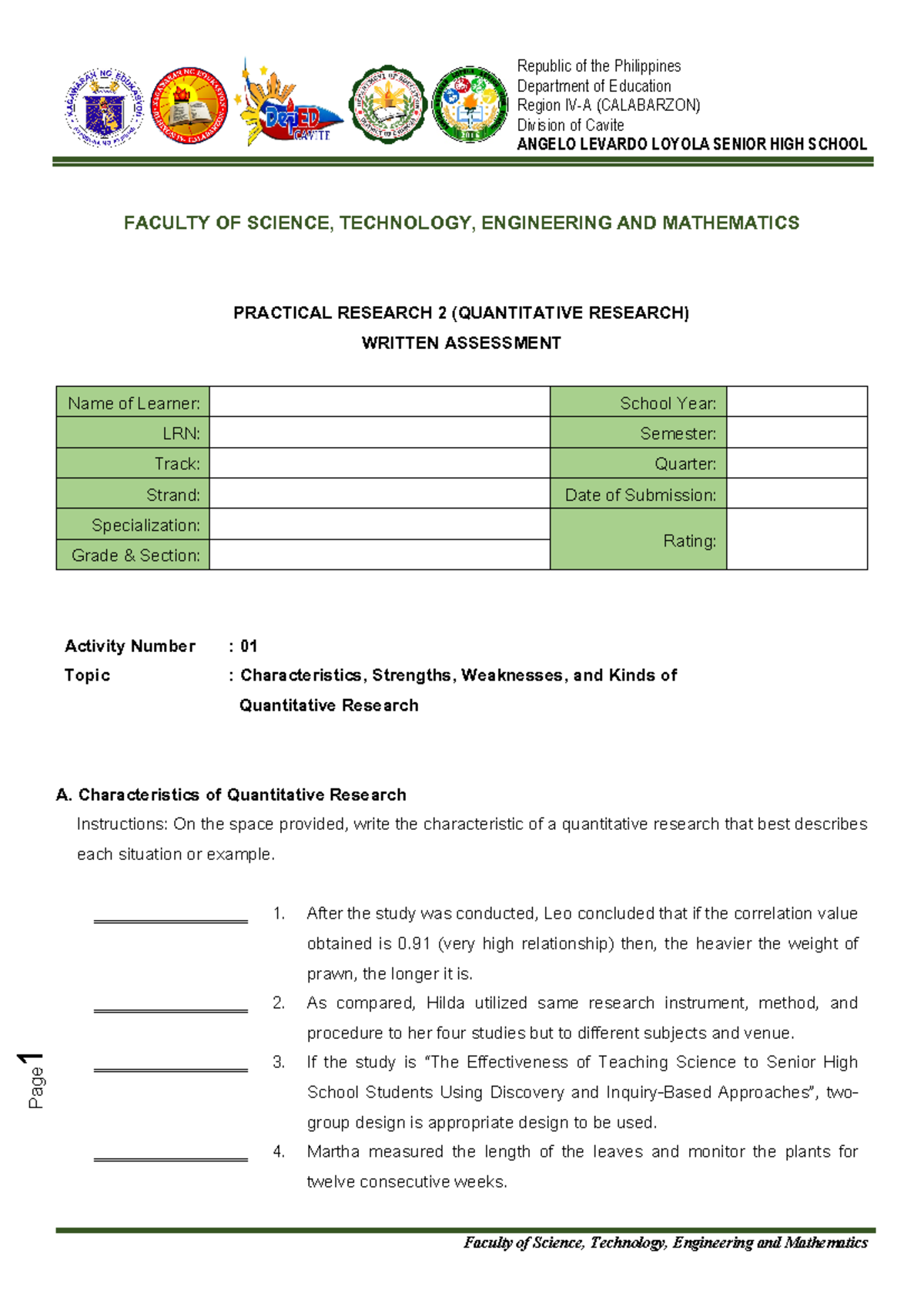 08 Activity 1 - QUANTITATIVE - Research Management - Studocu