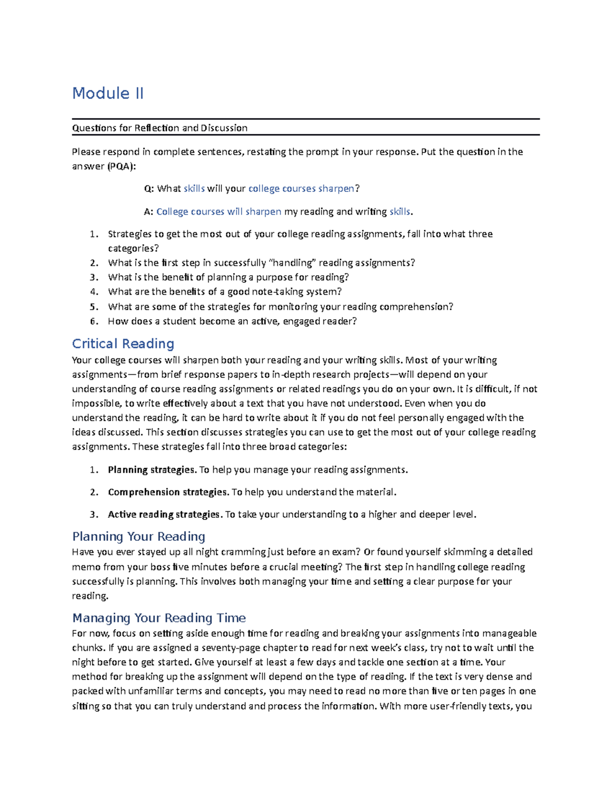 Module II: Strategies for Effective Reading & Note-Taking Techniques ...