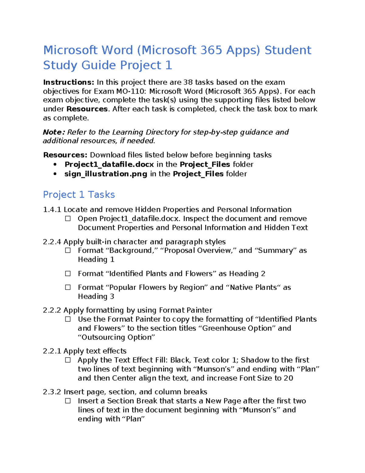 Microsoft Word (Microsoft 365 Apps) Project 1 Study Guide & Tasks - Studocu