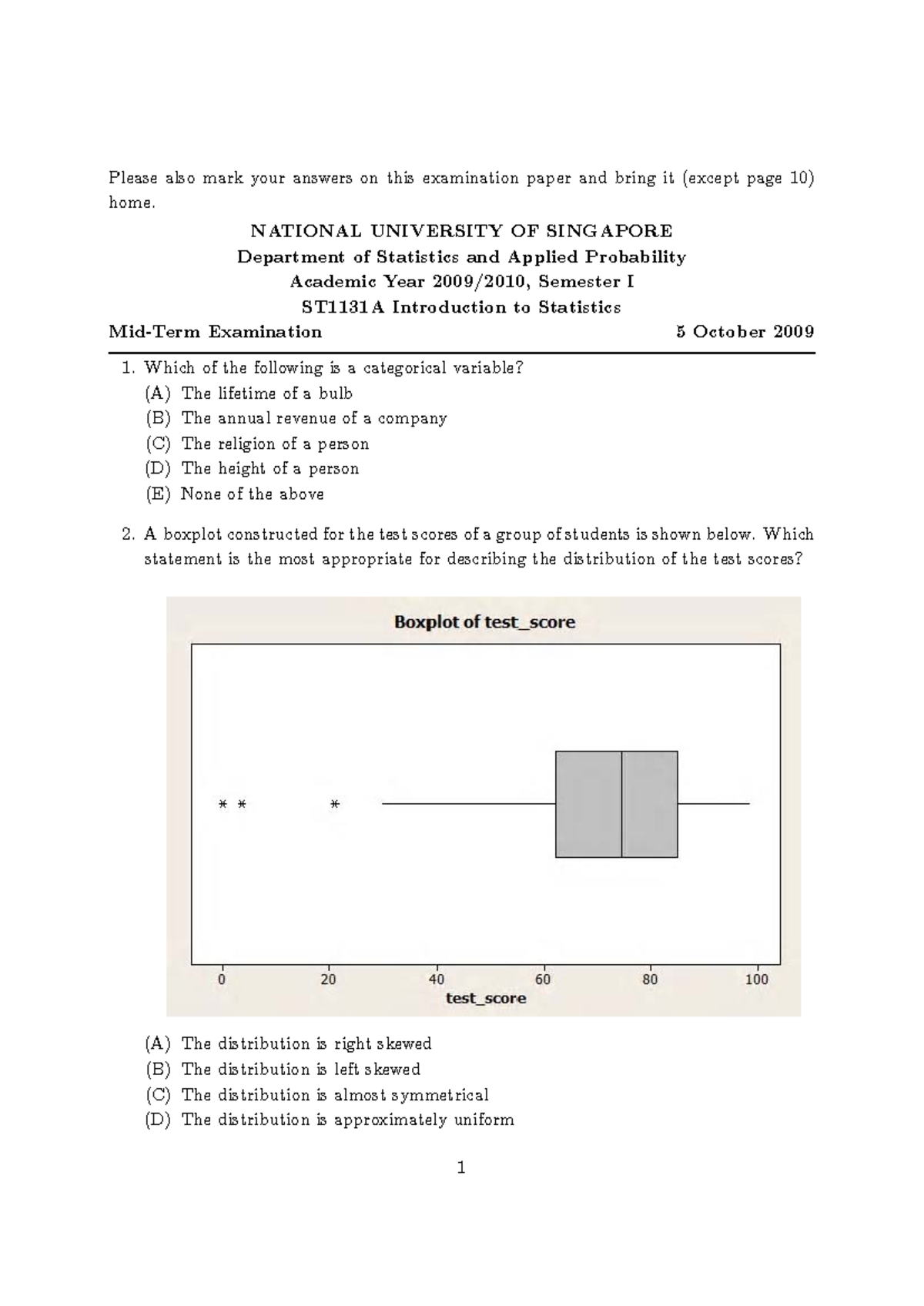 Mid 2009 oct - Tutorial answers - Please also mark your answers on this ...