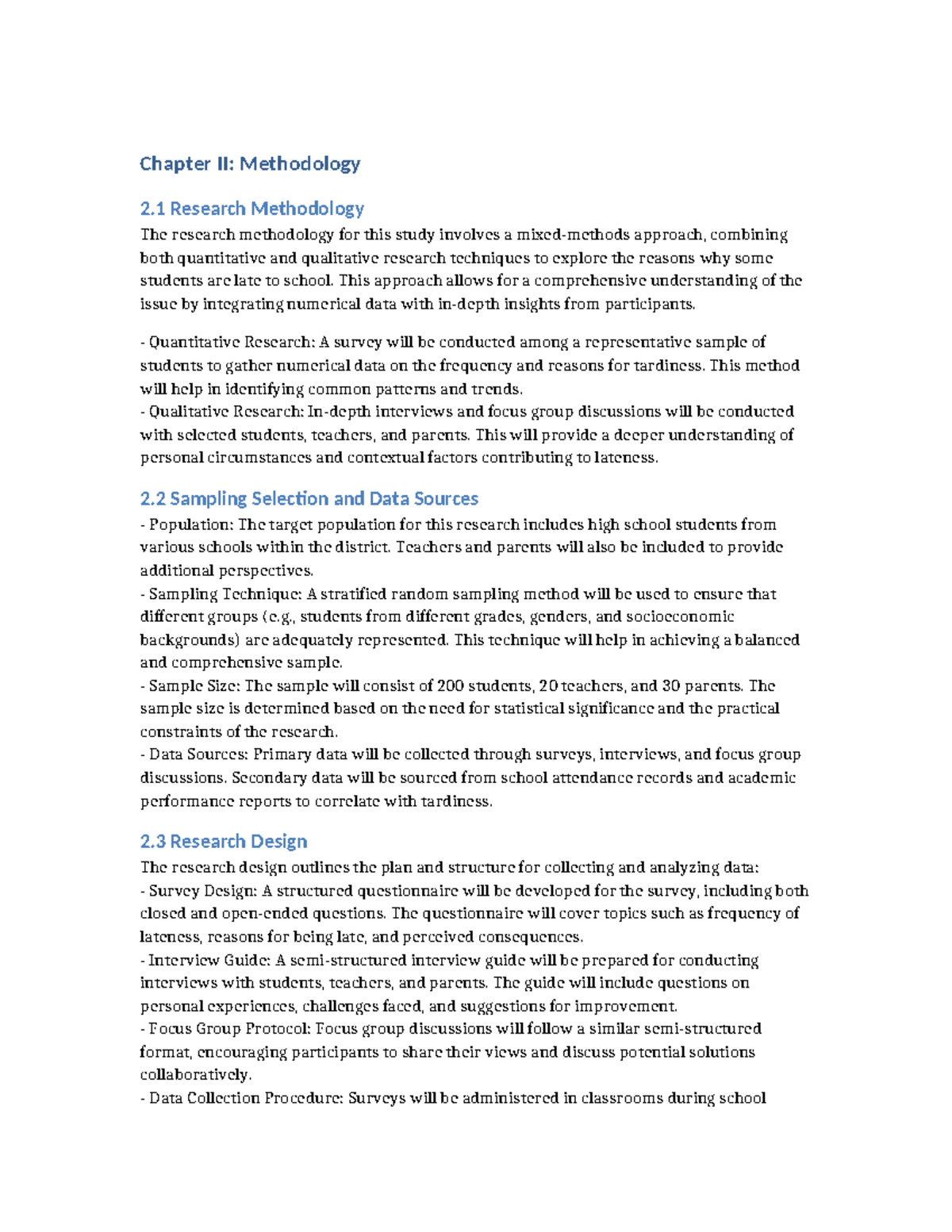 Chapter II Methodology - This approach allows for a comprehensive ...