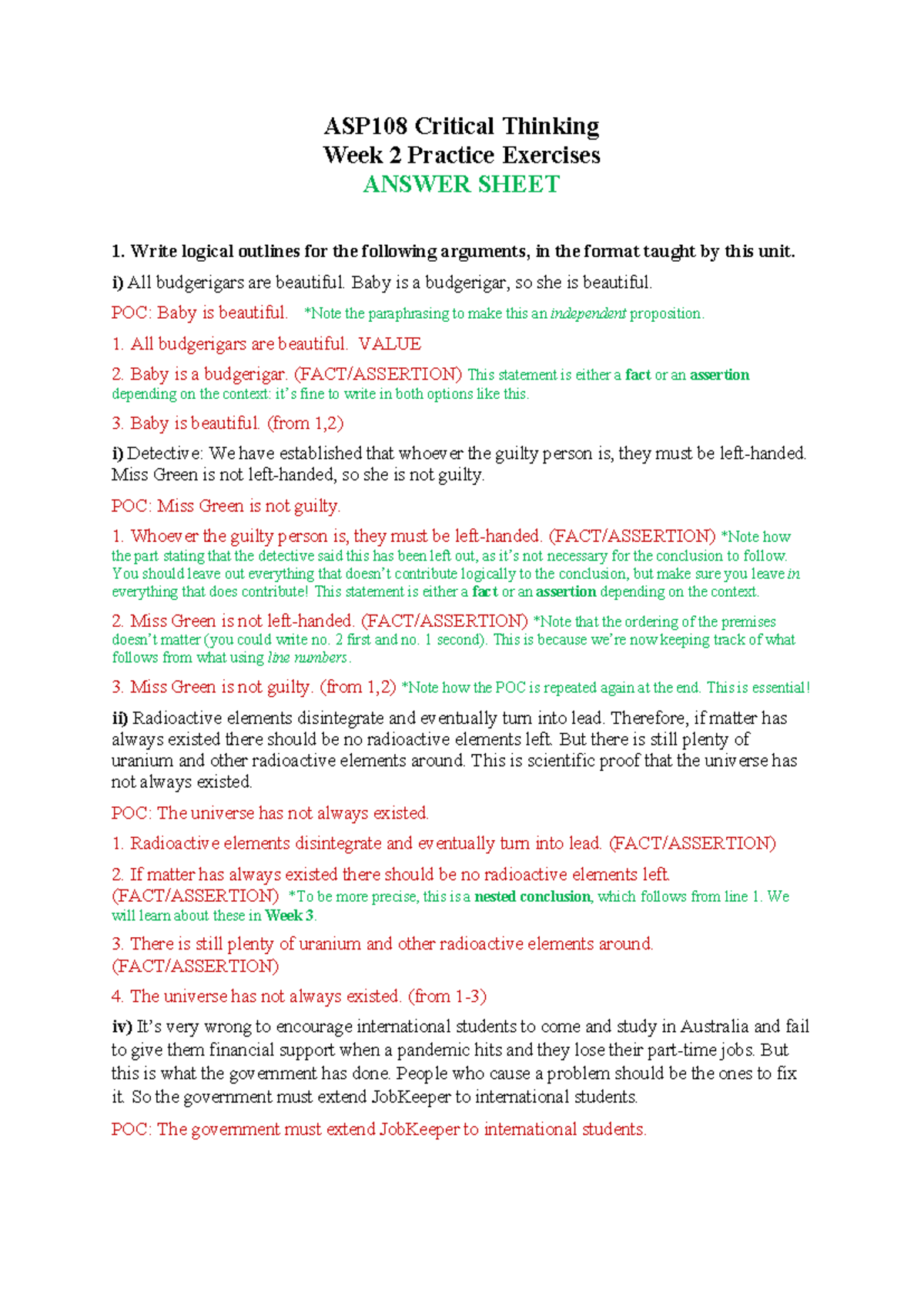 ASP108 Week 2 Practice Exercises - ANS - ASP1 08 Critical Thinking Week ...