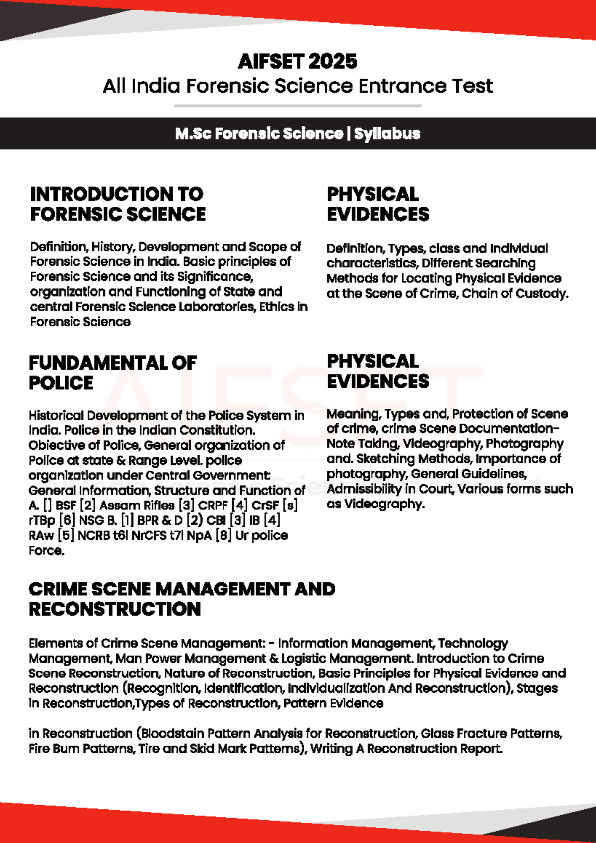 AI FSET2025: All India Forensic Science Entrance Test Syllabus Overview ...
