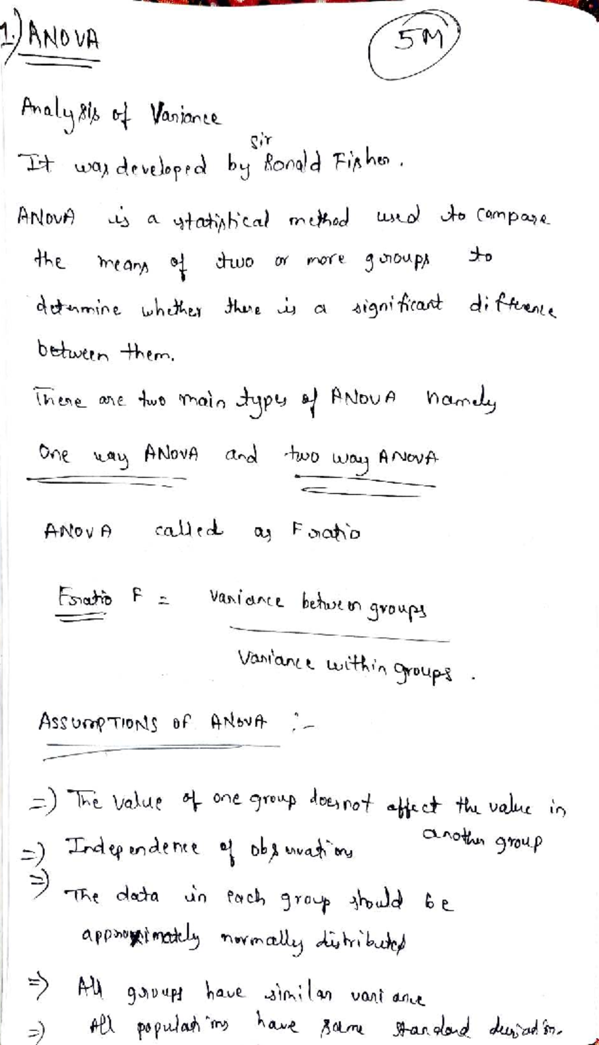 ANOVA 5M: Analysis of Variance and Statistical Methods Notes - Studocu