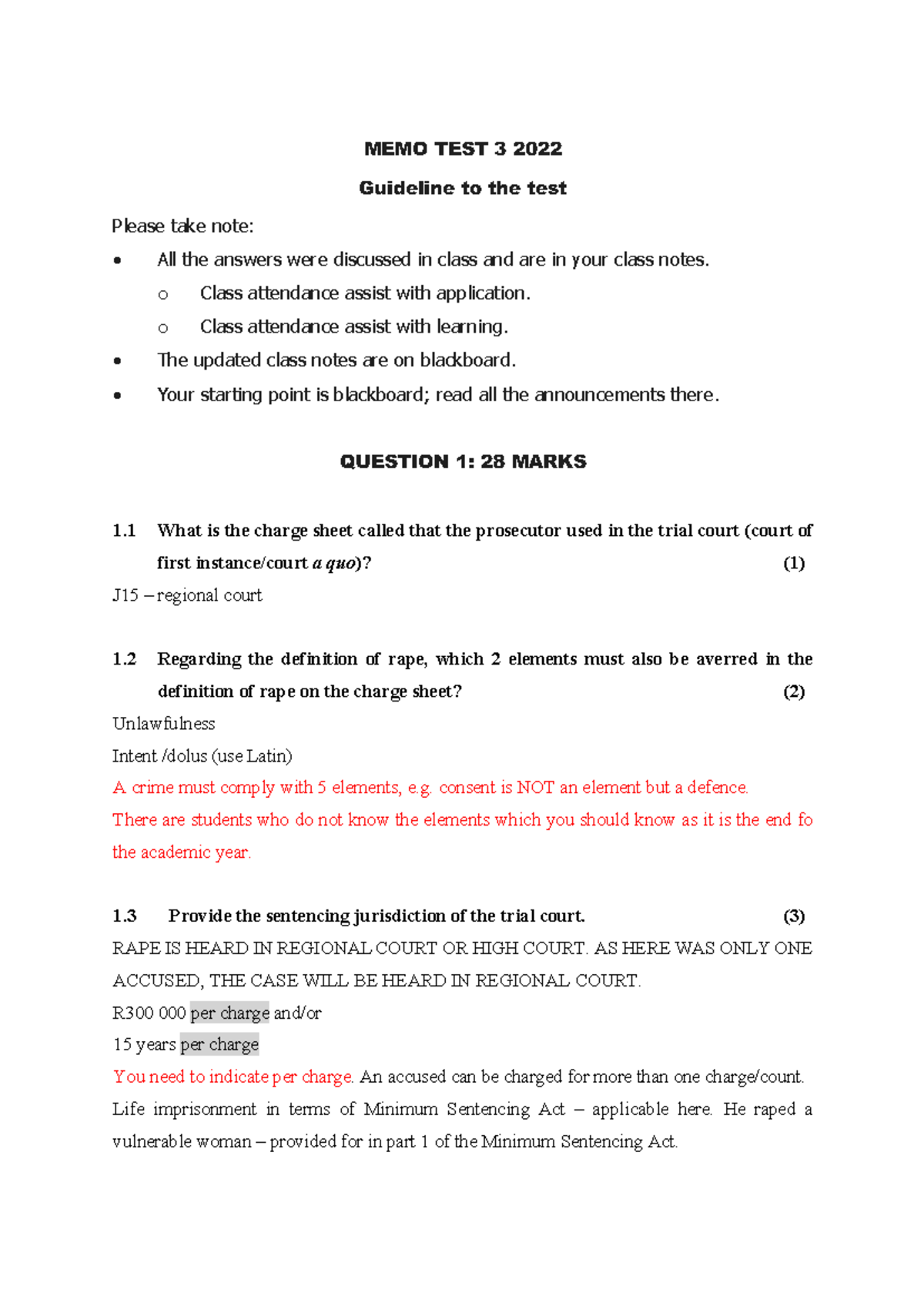 Criminal Law Test 3 Memo 2022 - Key Notes and Guidelines - Studocu