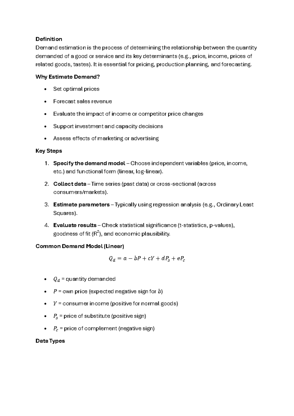 Demand Estimation: Key Concepts and Methodologies - Studocu