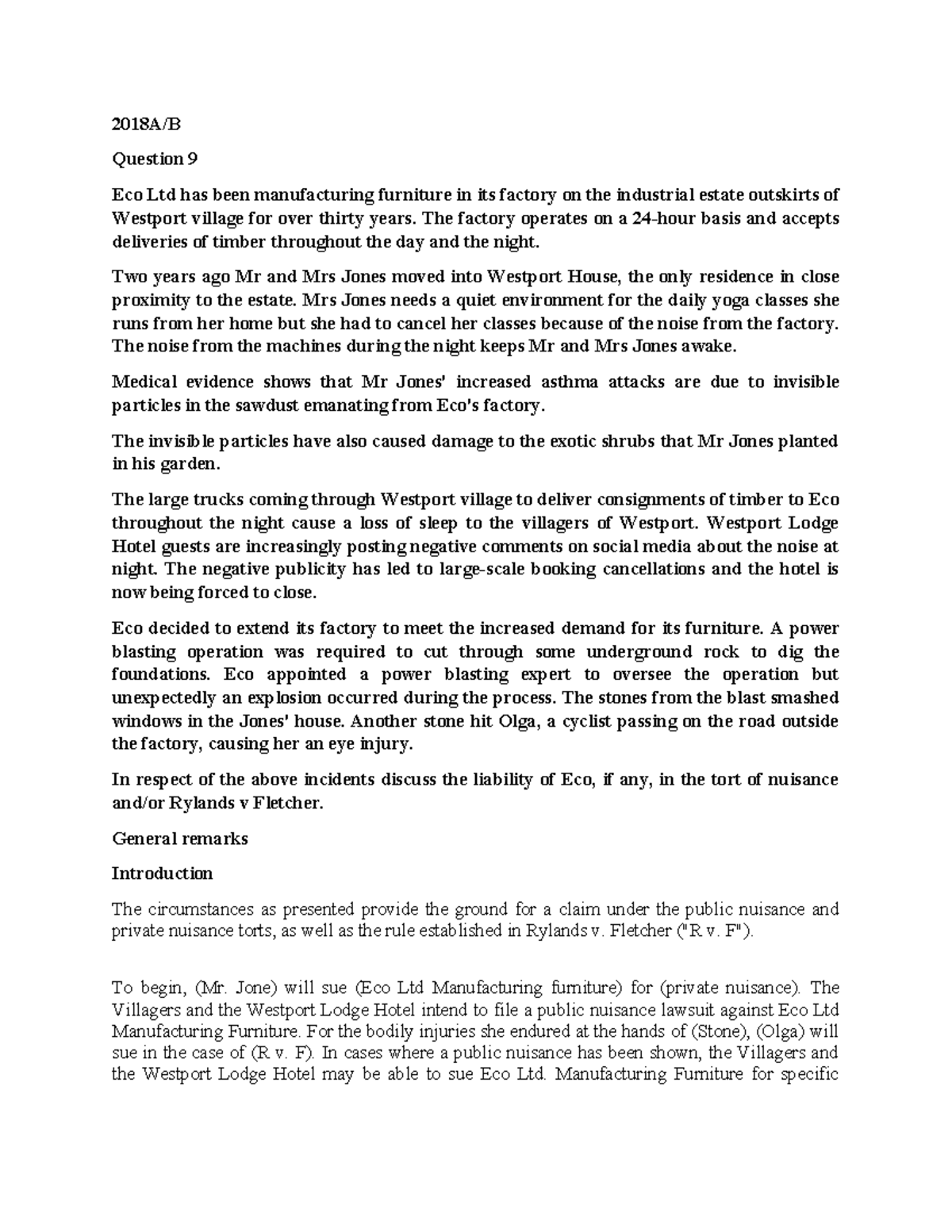 Nuisance and Rylands v. Fletcher Analysis - Law 101 Final Exam - Studocu