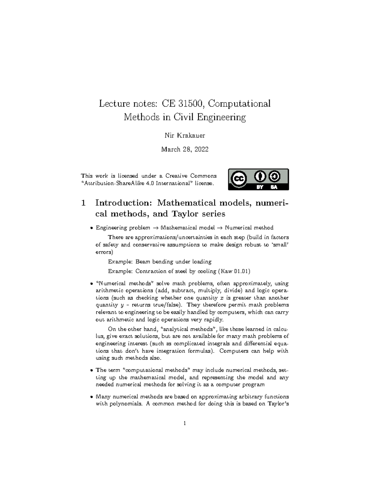 Lecture Notes: CE 31500 - Computational Methods in Civil Engineering ...