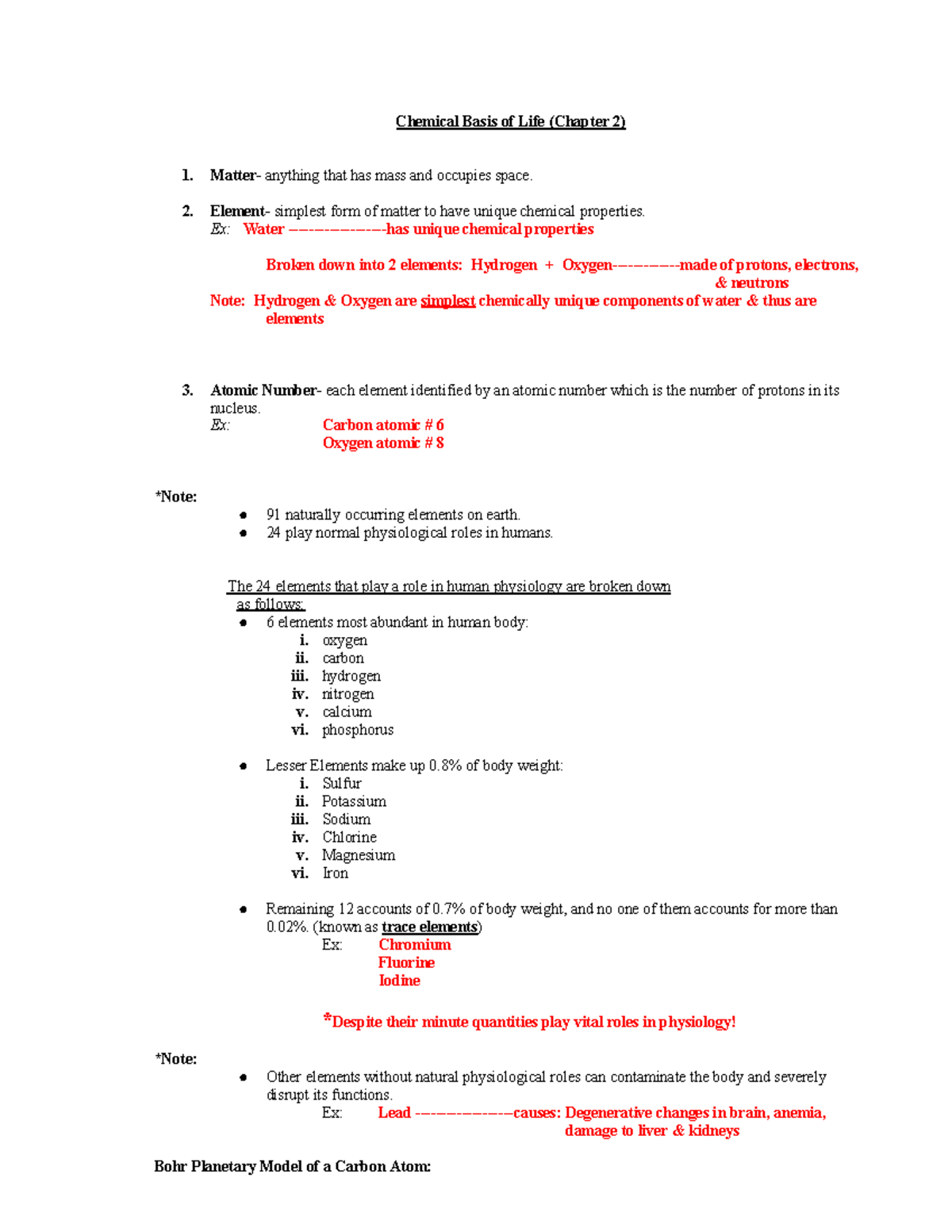Anatomy-Physiology I: Chemical Basis of Life (Chapter 2) Study Notes ...