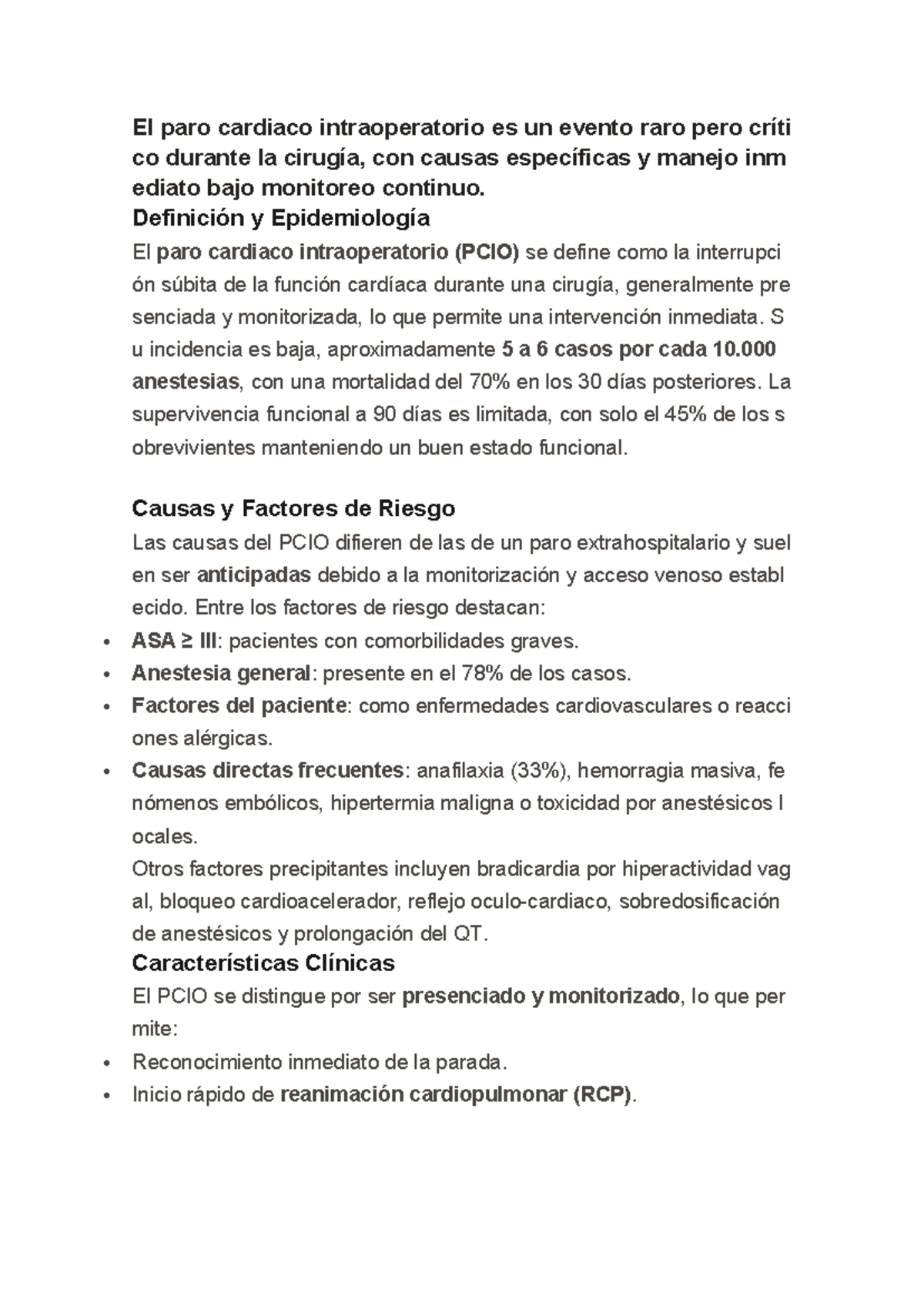 El PCIO: Definición, Epidemiología y Manejo Inmediato - Studocu