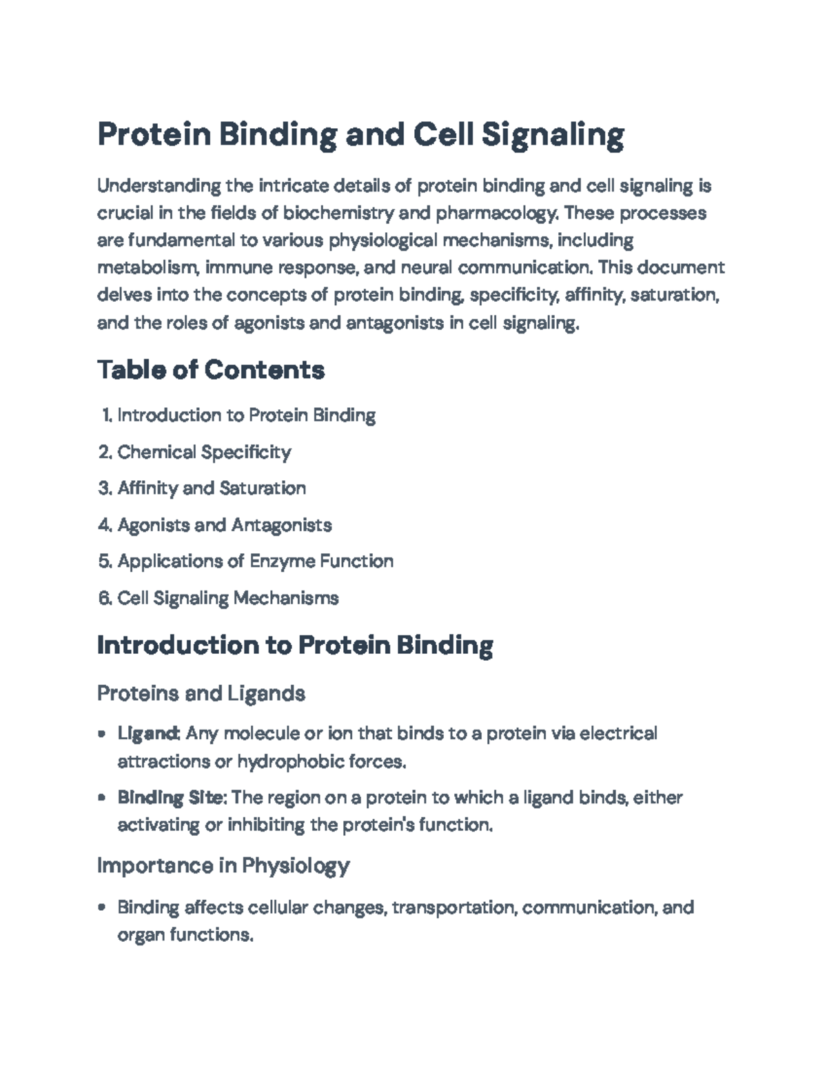 Protein Binding and Cell Signaling Concepts for BIOL 101 Final Exam ...