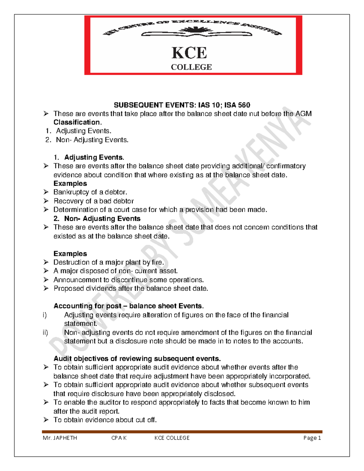KCE Notes- Subsequent Events AND Related Party Managegement ...