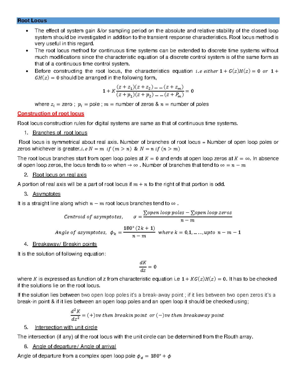 DCS 4: Root Locus Analysis of Discrete Control Systems - Studocu
